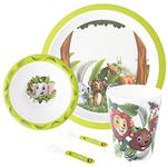 Stehlen Kids Dinnerware Set, 100% Melamine, Food Dinner Set, Jungle Book Theme, (Plate, Bowl, Glass, Spoon, Fork)Feeding Tableware Set for Kids, Dinner Set for Toodlers, FDA Approved- Jungle Book