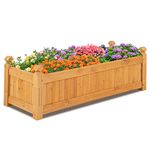 COSTWAY Wooden Garden Planter, Rectangular Trough Box Flower Pot with Drainage Holes, Herb Vegetables Plant Flower Container for Indoor Outdoor Backyard Patio Balcony (110 x 40 x 35cm)