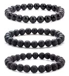 Hamoery Men Women 8mm Natural Stone Beads Bracelet Elastic Yoga Agate Bracelet Bangle (Set2)