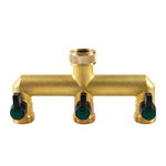 Tesmotor 3 Way Brass Tap Splitter, 3/4 Inch 3 Way Hose Tap Splitter with 3 Individual Valves for Garden Kitchen Faucet