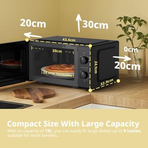 COMFEE' 19L Mini Microwave Oven – Black Mirror, 700W, Quick Defrost
