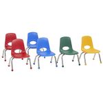 FDP 10" School Stack Chair, Stacking Student Chairs with Chromed Steel Legs and Ball Glides - Assorted Colors (6-Pack), 10357-AS