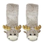 ooohyeah Womens Non Slip Fuzzy 3D Animal Slipper Socks, Funny Warm Cozy Fluffy Cute Indoor Slippers with Grippers, Moose Up, 5-10