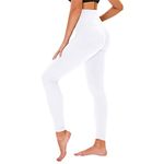 TNNZEET High Waisted Leggings for Women UK, Black Leggings Tummy Control for Gym Sports (White,L-XL)