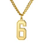 Number 6 Necklace Gold Charm Pendant Necklace with 22+2" Extender Chain,Sports Jewelry for Men