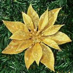 Sesonby 10 Golden Glitter Poinsettia Artificial Flowers Christmas Xmas Tree Ornaments for Wedding Party New Year Decoration