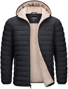 Cotrasen Puffer Jacket for Men Water Resistant Puffy Winter Jackets with Hood Fleeced Sherpa Lined Winter Coat Black M