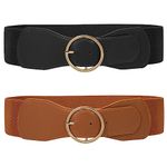 WERFORU 2 Pack Women Elastic Wide Belts for Dresses Fashion Stretchy Waist Belt with Gold O Ring Buckle Black/Brown