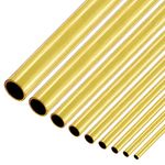 Mardatt 9 Pcs 9 Sizes Brass Round Tube Set, 2mm 2.5mm 3mm 3.5mm 4mm 5mm 6mm 8mm 9mm OD x 0.5mm Wall Thickness 300mm Length High Strength Seamless Straight Pipe Tubing for Hobby Model