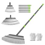 ZHJAN Garden Rake Heavy Duty | 2-in-1 Dual Head (25+11 Tines) 70-185cm Adjustable Handle |Leaf Rake and Lawn Rake for Soil, Weeds, Grass | with 2 Pairs Gloves