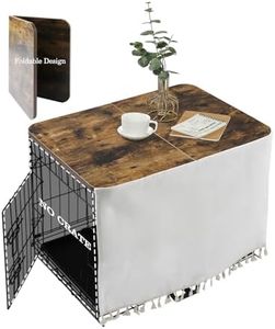 VIE DE AMAN Dog Crate Topper Wood for 24 30 36 42 48 inch Cages, Dog Crate Table Topper Foldable Dog Kennel Topper with Tassel Curtain, Rustic Style Top Rustic Brown(Crate Not Include)