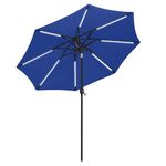 SANGMUCEN 9ft Patio Umbrellas Outdoor with Upgrade LED Lights, Parasol De Patio, Outdoor Umbrella, Balcony Umbrella with 8 Upgrate Ribs, 2000mAH Solar Panel, Lights last 8 Hours, Navy Blue HPU091NB