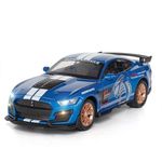 FEXXA 1:32 Scale Mustang Shelby GT500 Die-Cast Metal Car with Sport car Openable Doors Light and Sound,Pull Back Function Indoor Outdoor Toy for Kids (1:32 Mustang Shelby GT500-BLUE)