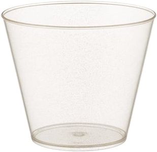 Oojami 100 Count Gold Glitter Plastic Party Cups 9 oz – Elegant Disposable Old Fashioned Tumblers for Weddings, Birthdays, Showers, Holidays, Cocktails, and Special Event Drinkware