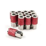 Leak Proof 1/4 Female Air Hose Fittings 12 Pcs Red, 1/4 Inch NPT Airbrush Quick Connect Fittings Aluminum Female Air Coupler, Air Compressor Hose Accessories