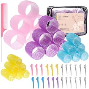 4 Sizes Self-Grip Hair Rollers Set - 50 Pcs with Clips in 4 Colors, Jumbo Rollers for Long, Short Hair and Bangs (25mm, 36mm, 48mm, 60mm)