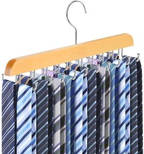 Tie Rack Belt Hanger for Closet, Fitnice Upgraded Non Slip Tie Hanger Space Saving with 20 Foldable Hooks Wooden Belt Tie Organizer for Tank Tops Bras Cami Scarves