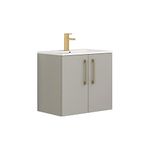 Royal Bathrooms.co.uk Modena 500mm Satin Grey Wall Mount Vanity Unit 2 Door Minimalist Basin Sink - Gold Handle