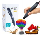 SCRIB3D Advanced 3D Printing Pen with Display - Includes Advanced 3D Printing Pen, 3 Starter Colors of PLA Filament Stencil Book + Project Guide, and Charger