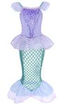 Jurebecia Mermaid Costume Kids Little Girls Mermaid Kids Mermaid Costume Sequins Scales Printed Dress Costumes Princess Birthday Party Cosplay Halloween Kids Dress 5-6 Years Green