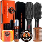 Tame The Wild Pro Beard Straightener Kit - Heated Beard Brush for Men - 12 Temp Settings - Beard Grooming Kit with Heat Protector Spray, Beard Soap, Beard Balm, Comb & Travel Case - Gift Set