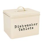 Harbour Housewares Industrial Dishwasher Tablet Storage Tin - Vintage Style Steel Kitchen Storage Caddy with Lid - Cream