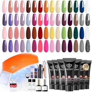 Modelones Poly Gel Nail Kit 30 Colors with 8 W Nail Lamp Pink Yellow Golden Nude Nail Forms Slip Solution Builder Thickening Manicure Tools Polygel Toenail kit for Starter Salon DIY
