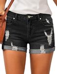 LookbookStore Women's Summer Casual High Waisted Rolled Hem Distressed Jeans Womens Jorts Y2K Ripped Denim Jean Shorts Black Size M