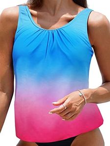 BIKINX Tankini Tops for Women Swimwear Modest Tummy Control Swimsuit Plus Size Bathing Suit S-XXXL No Bottom Pink Blue