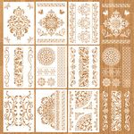 MWOOT 9Pcs Mandala Flower Stencils Kit, Reusable Drawing Painting Templates for Wood Wall Art Designs, DIY Butterfly Paint Templates for Painting on Kitchen Floor Scrapbooking Decoration (28x21CM)