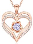 CDE Rose Flower Love Heart Birthstone Necklaces for Women 925 Sterling Silver Rose Gold Jewelry for Wife Girlfriend Mom Daughter Lady Her for Anniversary Birthday Christmas Gift (Rose Gold-06-June)