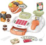 Pretend Play Calculator Cash Register Toy, 36 PCS Supermarket Shop Toys with Scanner, Play Food, Play Money for Kids, Grocery Store for Boys & Girls，Gifts for Ages 3 4 5 6 (Green)