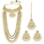 Peora 18K Gold Plated Kundan Faux Bead Bridal Necklace Earrings Maangtikka Jewellery Set for Women Girls (Gold)