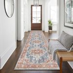 WTHYGB Runner Rug for Hallway Kitchen 2x10ft Non-Slip Washable Boho Area Rug Floor Mat for Bedroom Carpet Bath Laundry Entryway Floor (B-2 Red Blue)