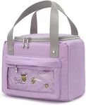 House of Quirk Insulated Reusable Lunch Bag Tote Bag for Three-Layer Thick Fabric Women Lunch Bag for School Picnic Office Outdoor Gym (Purple Bee)