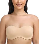 HACI Women's Seamless Unlined Strapless Bandeau for Plus Size Underwire Large Bust Bra (Beige,38DD)