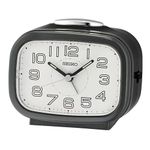 Seiko Classic Rectangular Matt Finish Metallic Black Plastic Case Bell Alarm LumiBrite Table Clock for Office Desk Home Decor Gifts (Size: 9.9 x 6.1 x 8.4CM | Weight:180Gram) QHK060K