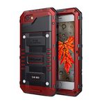 Mitywah Waterproof Case for iPhone SE 2020, Heavy Duty Military Grade Armor Metal Case, Full Body Protective Shockproof Dustproof Strong Rugged Thick Case for iPhone SE2, Red