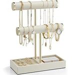 Vlando 2 Tier Bracelet Holder Display,Jewelry Stand Organizer with Ring Holder Tray,Jewelry Holder for Bracelet, Necklace, Watches, Rings,Beige