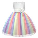 M MUNCASO Girls Princess Dress Sequin Tulle Flower Rainbow Round Collar Sleeveless Formal Dress Birthday Party Wedding Bridesmaid Girl Evening Dresses Toddler Baby Age for 2-13 Years