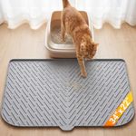 Large Cat Litter Mat, 34 x 22 Inch, Anti-slip Silicone Litter Box Mat, Gray