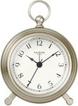 FOUNTAIN DESIGNS Jensen Pocket Watch Alarm Clock - Silent Non Ticking, Modern Farmhouse Style, Wall & Mantel 2 in 1 Clock, Desk & Shelf Clock, Morning Silver Color Finish, 5.4"(H) x 4.5"(W)