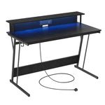 VASAGLE Gaming Desk with LED Lights and Built-In Power Outlets, Computer Desk with Monitor Shelf, Gaming Table for 2 Monitors, Office Desk, for Bedroom, 60 x 120 x 76 cm, Ebony Black LWD292B56