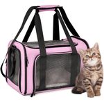 ORYEDA Cat Carrier Bag, Dog Travel Carriers, Airline Approved Soft-Sided Pet Carrier for Small Medium Cats and Small Dogs, Portable Carrier with 4 Open Doors and 3 Mesh Windows, Pink, Medium