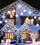 Icicle Outdoor Christmas Lights with Snowflake, 10.7M/35Ft 240LED Connectable Icicle Lights Waterproof,8 Modes&3 Timer&4 Brightness Levels with Remote for Eaves, Window,Festival Decor(White)