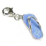 Sterling Silver Shiny Blue Flip Flop Slipper Dangle Pendant Lobster Bead Charm For European Clip On Bracelets & Necklaces