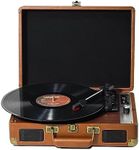 Vinyl record player with built-in stereo speakers,Bluetooth turntable, 3-speed portable LP vinyl player with USB playback | SD card playback | RCA | AUX input | headphone jack, Vintage turntable.Brown