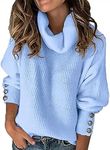 Cotton Jumpers for Women UK Loose Sleeve Knitted Sweater Button Long Pullover Women Tops Turtleneck Sweater Chenille Jumpers Sales Valentine's Day Essentials Y2K Yoga Christmas Vintage Sweater