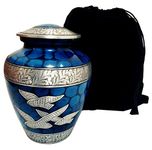 Akanksha Arts Rare Cremation Beautiful Wings of Freedom Funeral Adult Urn for Human Ashes (Blue) - 24 cm High, 200 Cubic Inch Volume