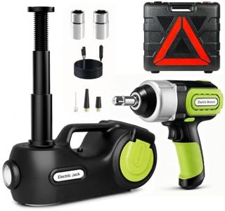 E-HEELP Electric Car Jack Kit 5 ton 12V Hydraulic Car Jack Lift (Lifting Range: 5.3-14.17inches) with Impact Wrench Inflator Pump for Car SUV Sedan MPV, LCD Display and Tire Pressure Monitor
